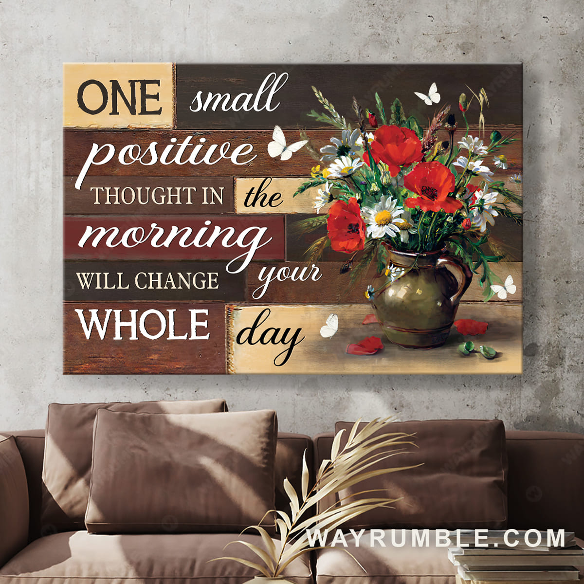Brilliant flower painting, Wooden background, One small positive thought in the morning - Jesus Landscape Canvas Prints, Christian Wall Art