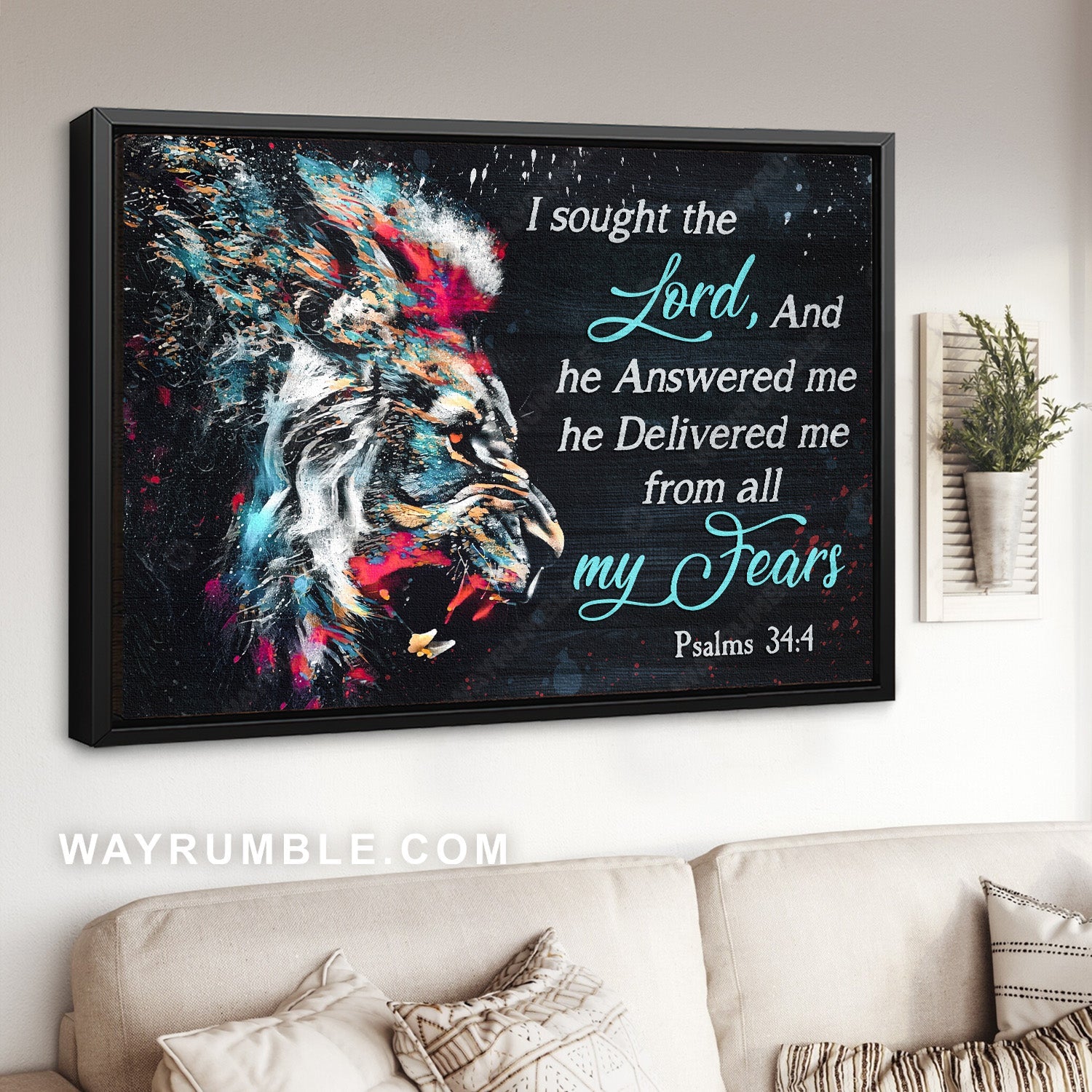 Colorful artwork, Angry lion, Lion of Judah, I sought the Lord - Jesus Landscape Canvas Prints, Home Decor Wall Art