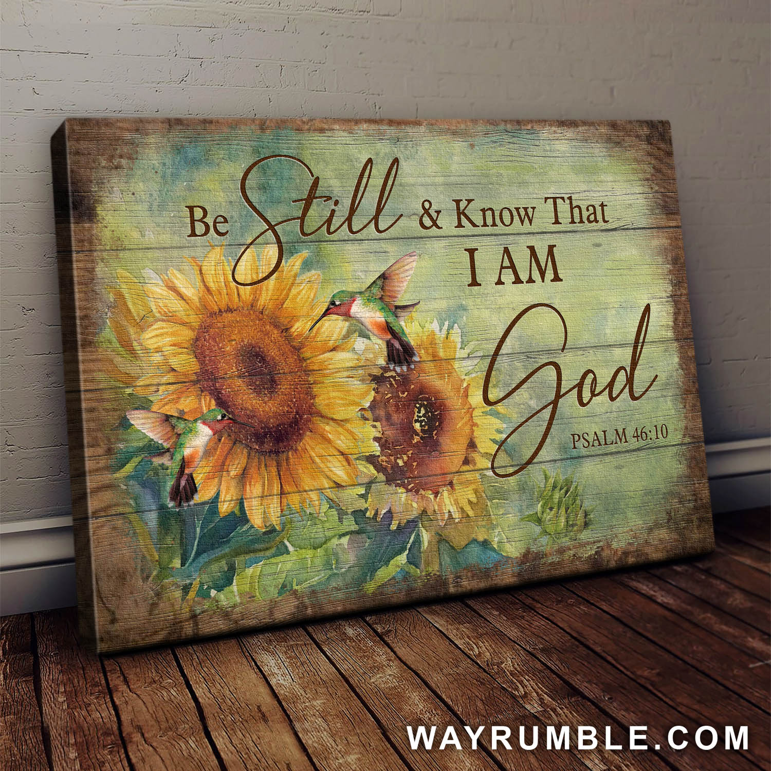 Jesus, Stunning Sunflower, Hummingbird - Be still and know that I am God Landscape Canvas Prints, Wall Art