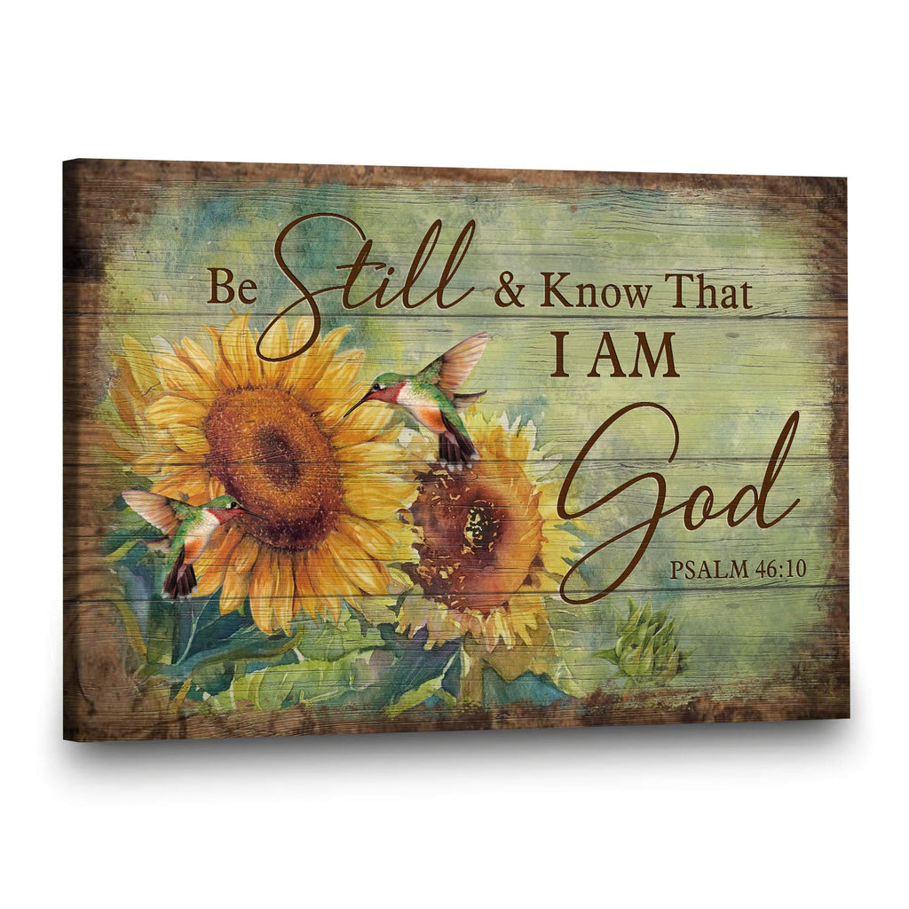 Jesus, Stunning Sunflower, Hummingbird - Be still and know that I am God Landscape Canvas Prints, Wall Art