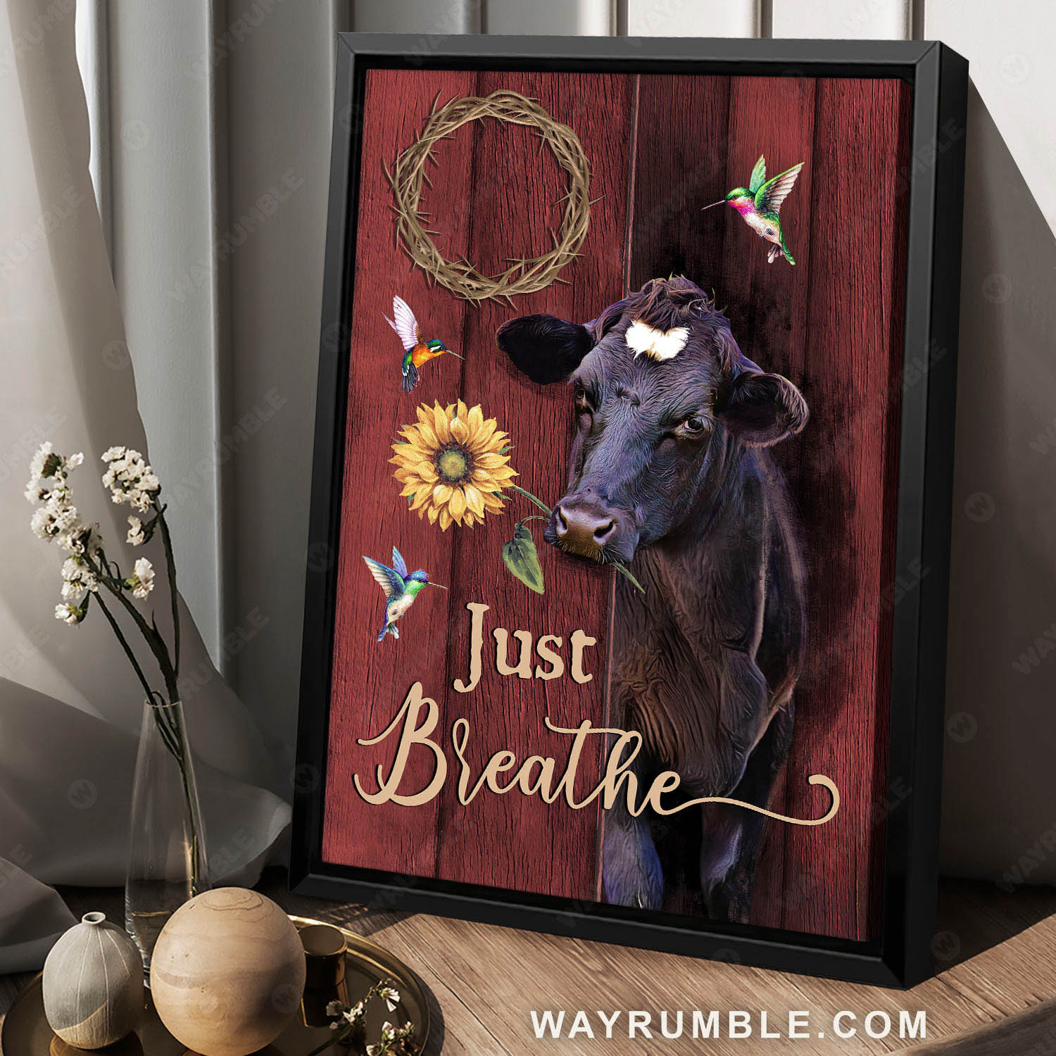 Angus cow, Sunflower, Life on farm, Crown of thorns, Just breath - Jesus Portrait Canvas Prints, Christian Wall Art