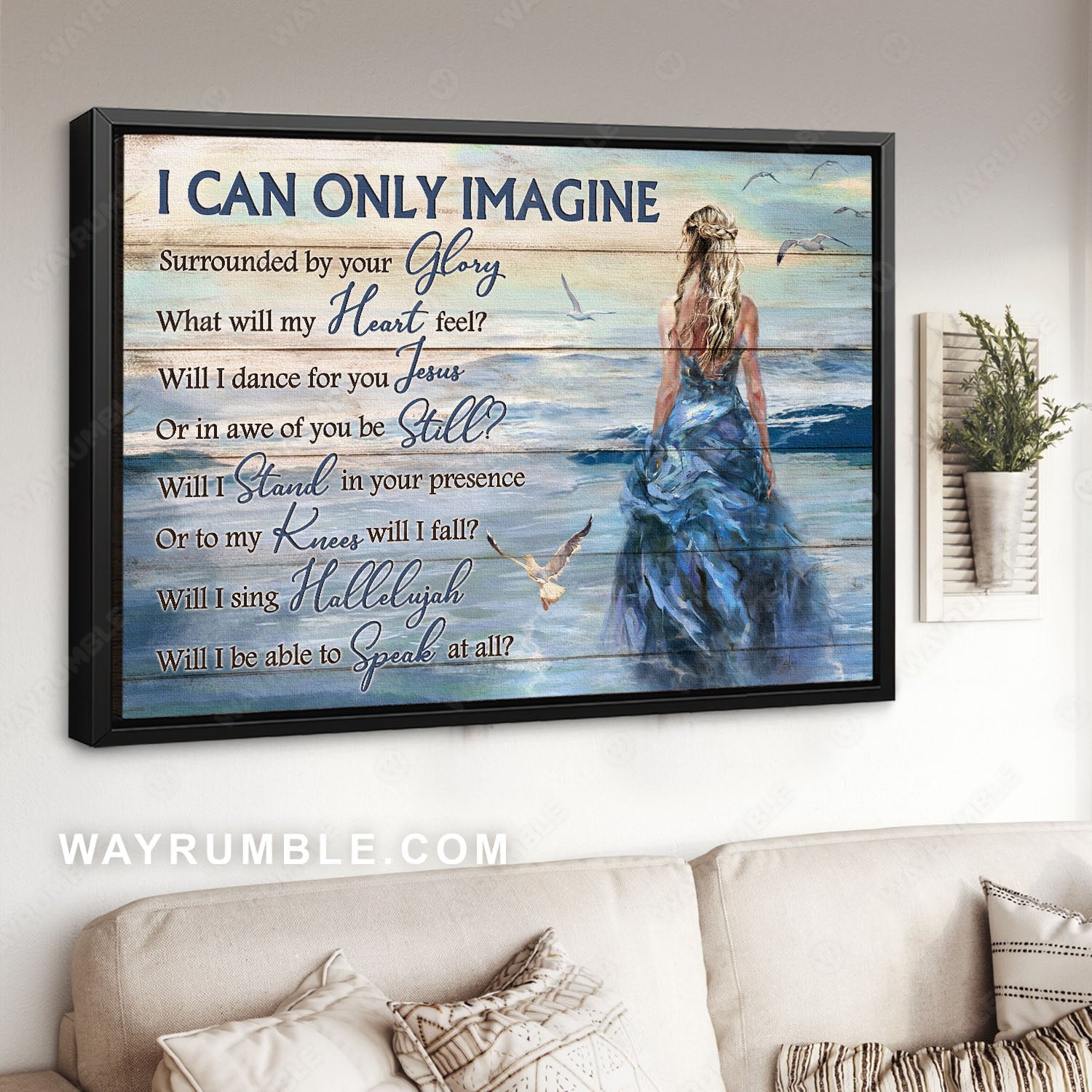 Beautiful girl, Beach scene, Seagull, I can only imagine - Jesus Landscape Canvas Prints, Christian Wall Art