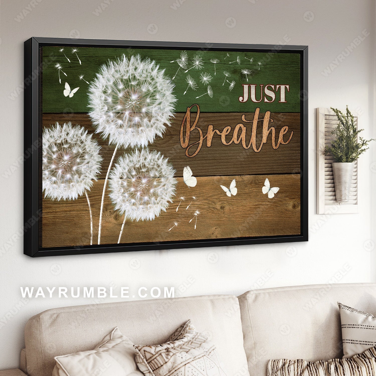 Dandelion painting, Wooden background, Just breathe - Jesus Landscape Canvas Prints, Christian Wall Art