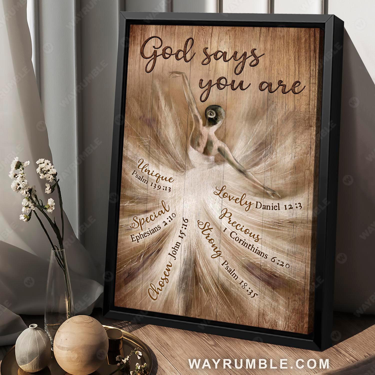 Ballerina drawing, Vintage painting, God says you are - Jesus Portrait Canvas Prints, Christian Wall Art