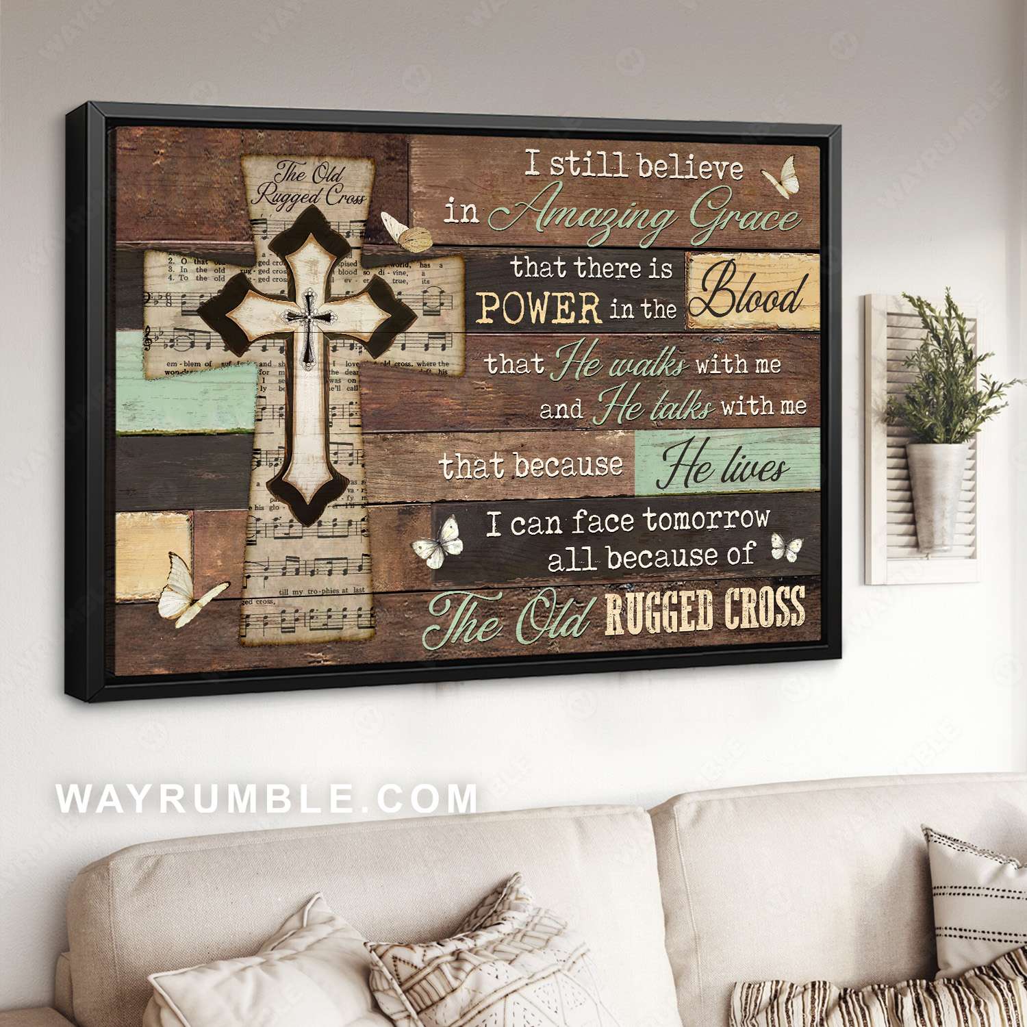 Amazing grace, Music sheet, White butterfly, Wall planks, The old rugged cross - Jesus Landscape Canvas Prints, Christian Wall Art