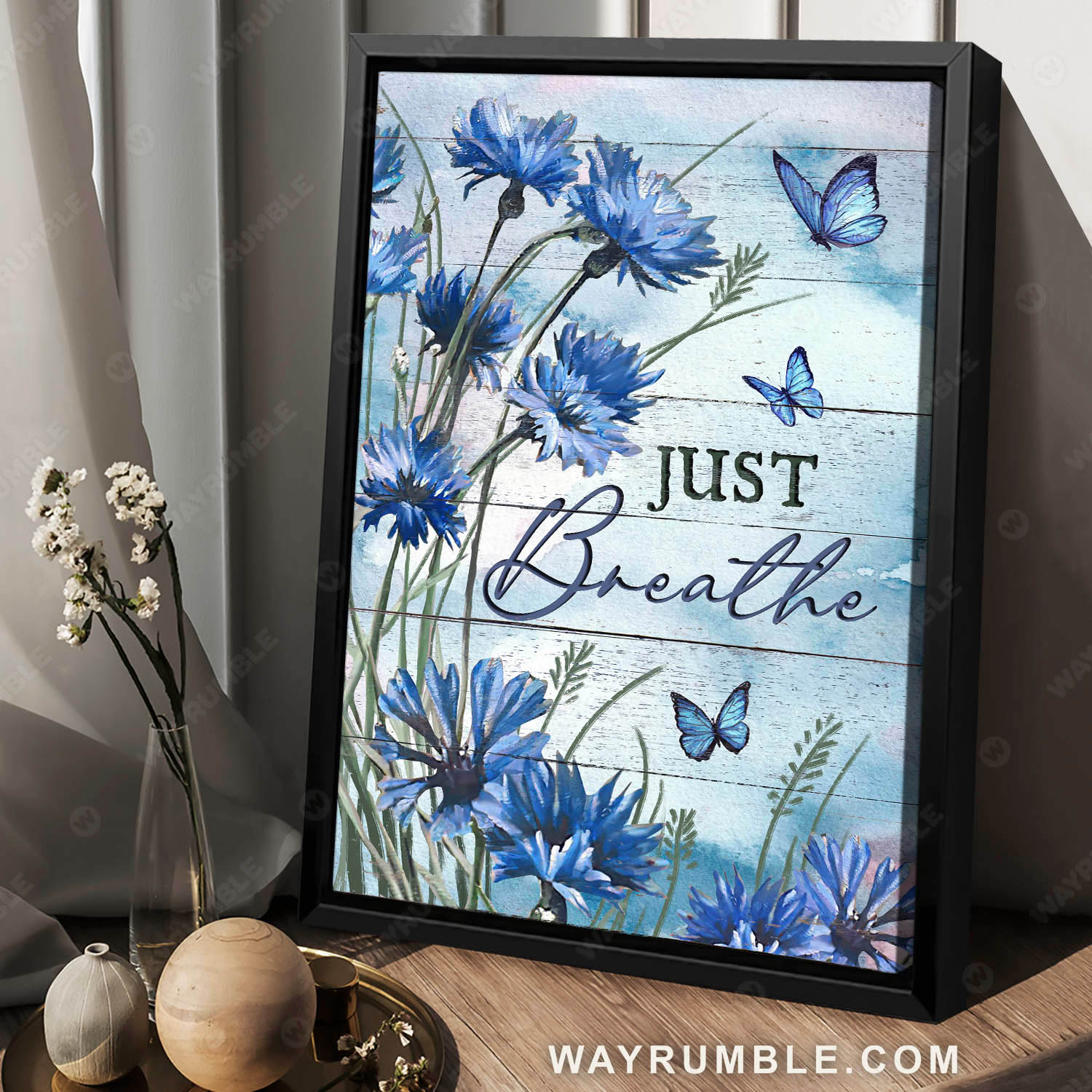 Blue flower, Flower field, Vintage painting, Just breath - Jesus Portrait Canvas Prints, Christian Wall Art