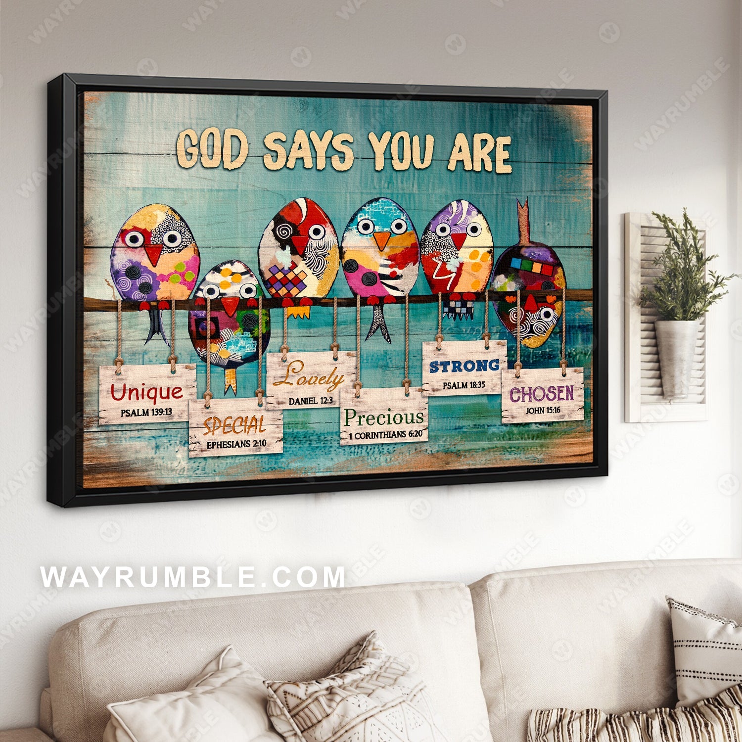 Bird drawing, The colorful birds, God says you are - Jesus Landscape Canvas Prints, Christian Wall Art