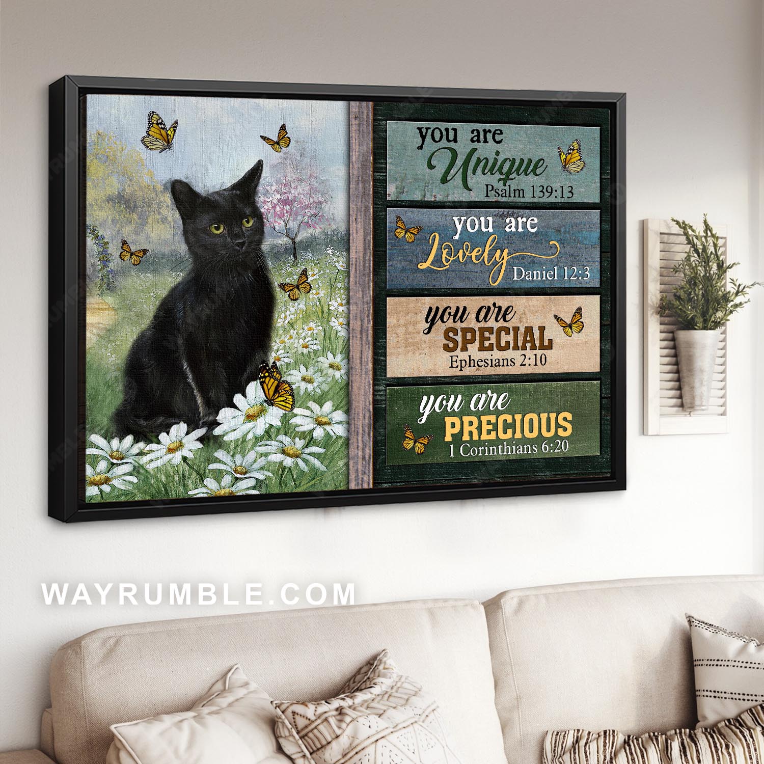 Black cat, Daisy field, Monarch butterfly, You are unique - Jesus Landscape Canvas Prints, Christian Wall Art