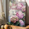 Pink hydrangea, Stunning flower garden, Small butterfly, Just breathe - Jesus Portrait Canvas Prints, Home Decor Wall Art