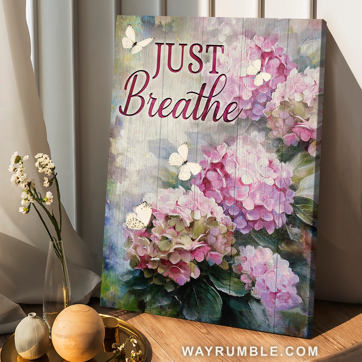 Pink hydrangea, Stunning flower garden, Small butterfly, Just breathe - Jesus Portrait Canvas Prints, Home Decor Wall Art