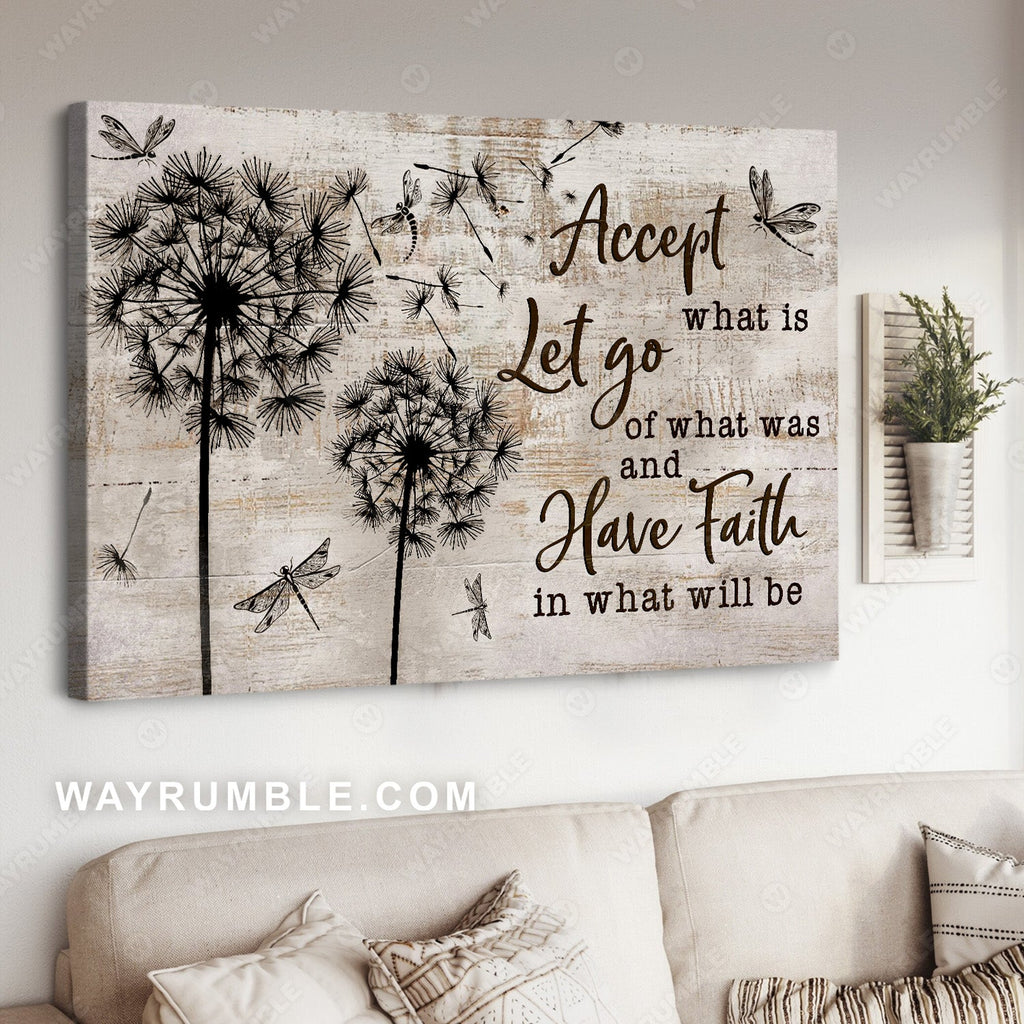 Dandelion field, Black and white painting, Accept what is let go - Jesus Landscape Canvas Prints, Christian Wall Art