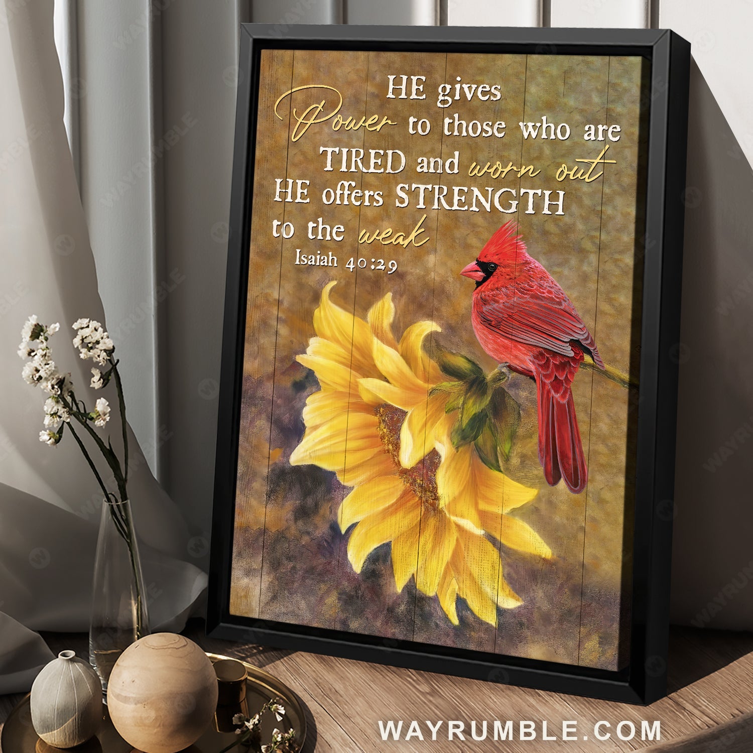 Beautiful sunflower, Red cardinal, He gives power to those who are tired - Jesus Portrait Canvas Prints, Home Decor Wall Art