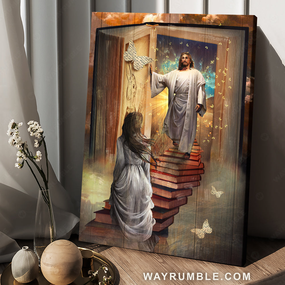 Knock the door, Amazing Jesus painting, Beautiful girl, Way to heaven - Jesus Portrait Canvas Prints, Christian Wall Art