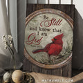 Red cardinal, Circle frame, Winter forest, Be still and know that I am God - Jesus Portrait Canvas Prints, Christian Wall Art