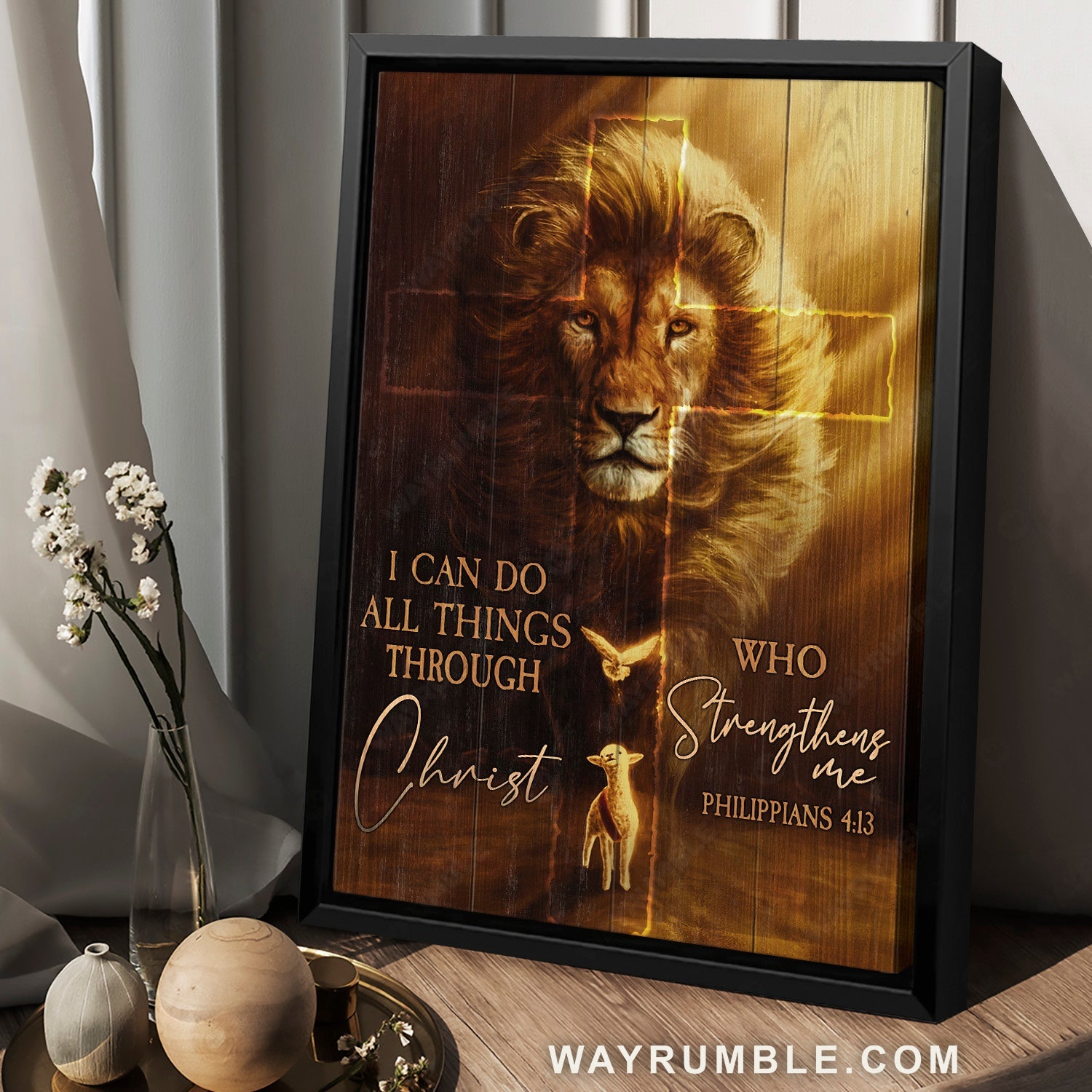 Awesome lion, Little lamb, Stunning cross, I can do all things through Christ - Jesus Portrait Canvas Prints, Home Decor Wall Art