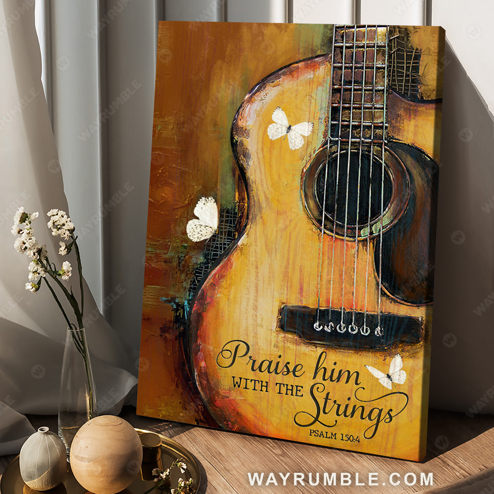 Guitar drawing, White butterfly, Jesus painting, Praise him with the strings - Jesus Portrait Canvas Prints, Christian Wall Art