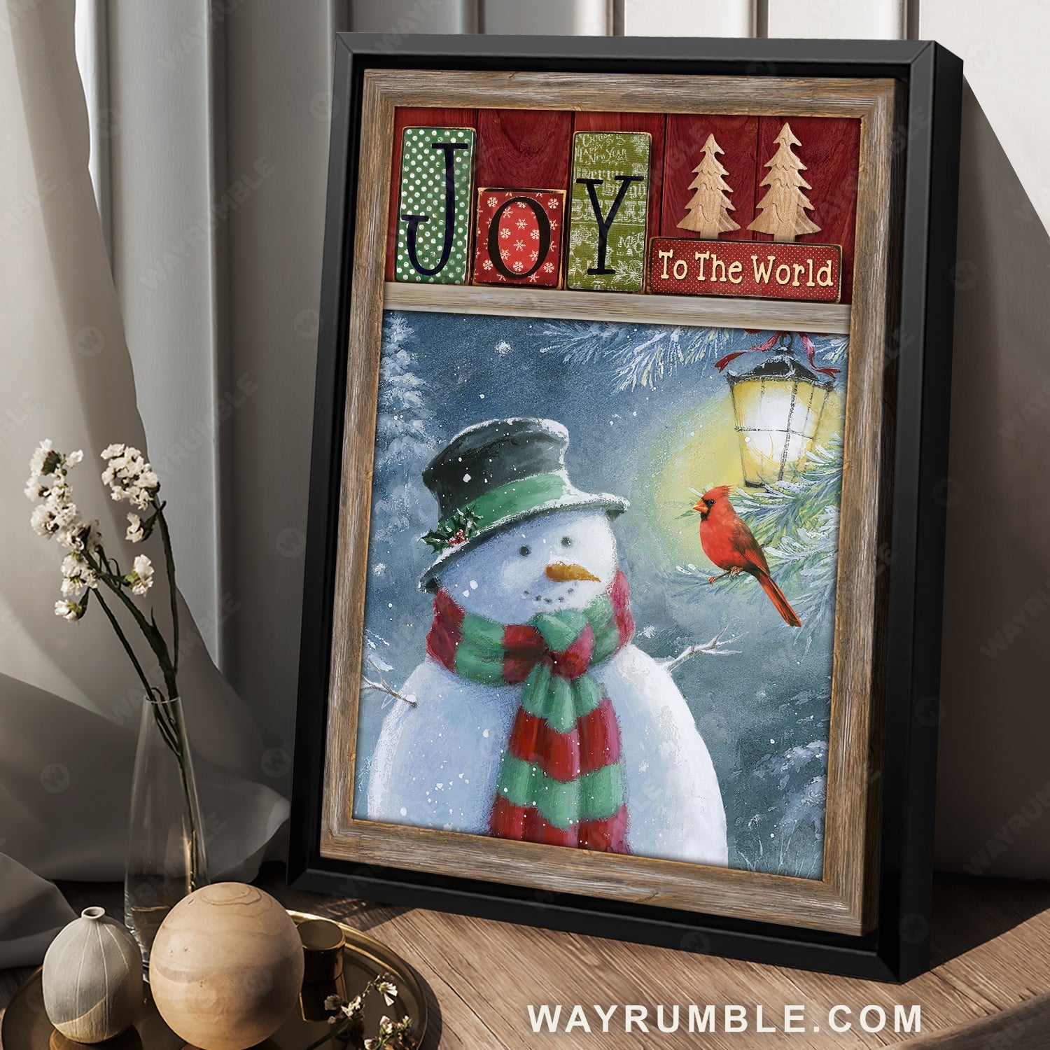 Watercolor snowman, Christmas night, Red cardinal, Joy to the world - Jesus Portrait Canvas Prints, Home Decor Wall Art