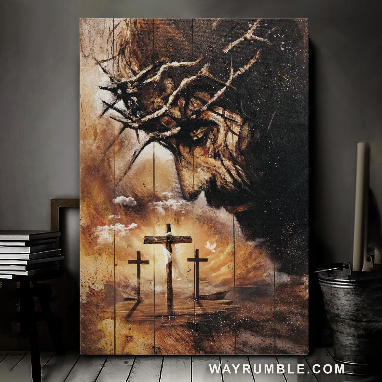 Jesus painting, Crown of thorn artwork, Stunning sunset, Awesome cross - Jesus Portrait Canvas Prints, Home Decor Wall Art