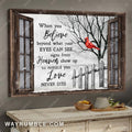 Cardinal, Winter tree, Window frame, When you believe, signs from heaven show up to remind you love never dies - Heaven Landscape Canvas Prints, Wall Art