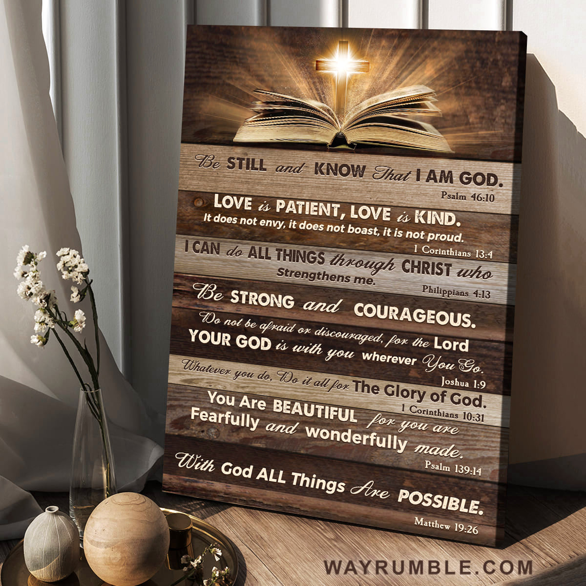 Jesus, Cross, Bible verses - Be still & know that I am God Portrait Canvas Prints, Wall Art