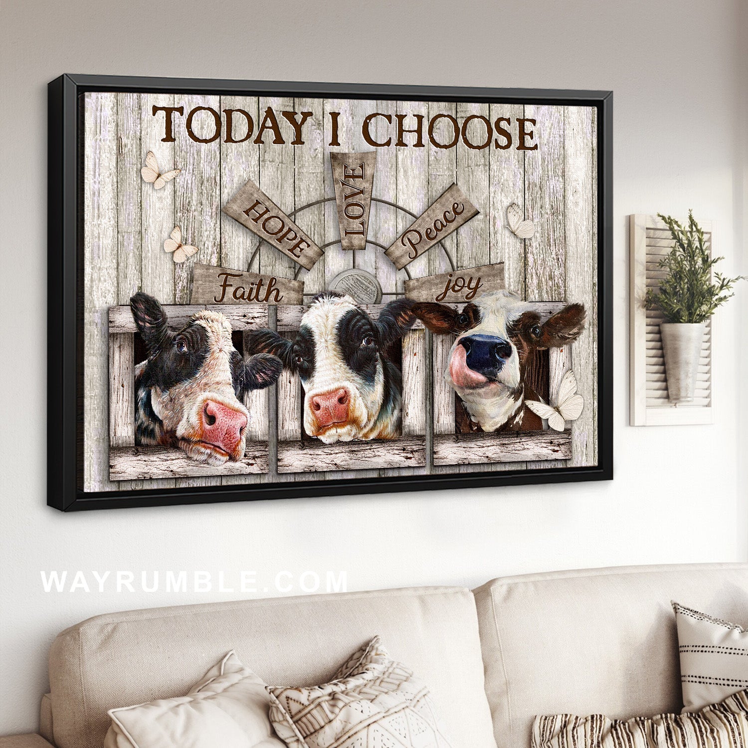 Dairy cow farm, Windmill painting, White butterfly, Today I choose joy - Jesus Landscape Canvas Prints, Home Decor Wall Art