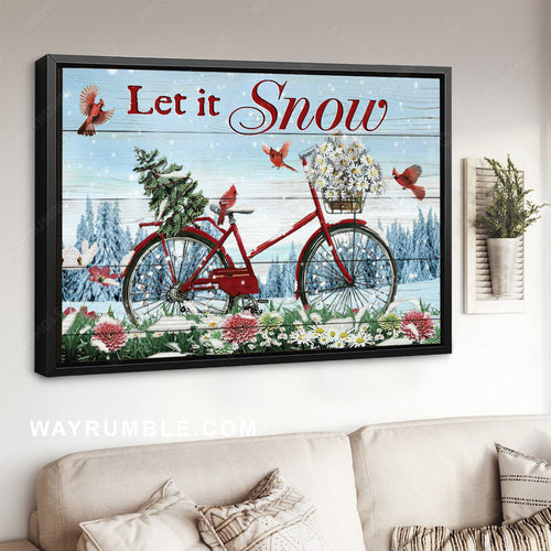 Amazing bicycle painting, Red cardinal, Christmas is coming, Let it snow - Jesus Landscape Canvas Prints, Home Decor Wall Art
