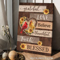 Cardinal couple, Heart shape, Sunflower drawing, Grateful, Love, Believe - Jesus Portrait Canvas Prints, Christian Wall Art