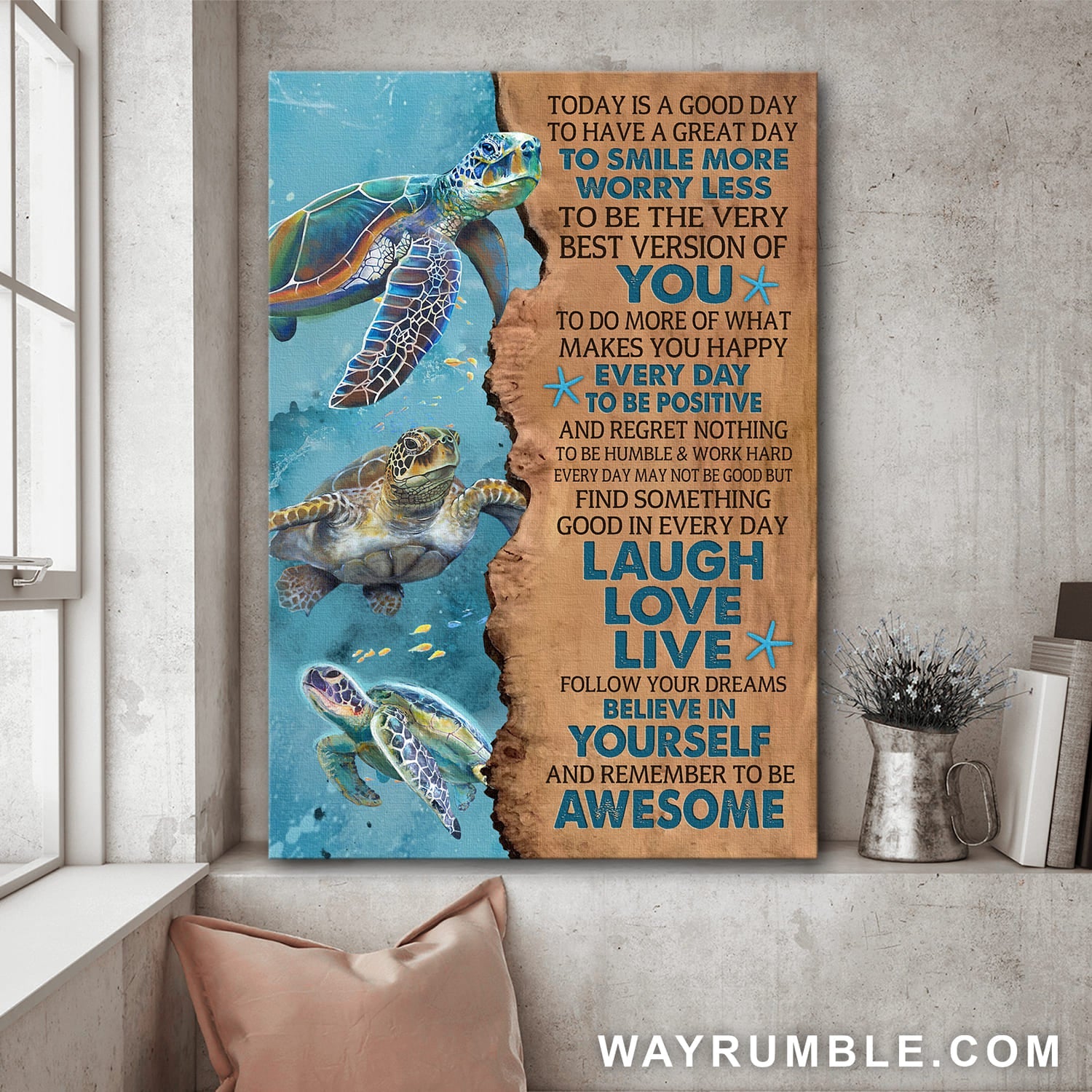 Turtle, Beach, Today is a good day to have a great day - Jesus Portrait Canvas Prints, Wall Art