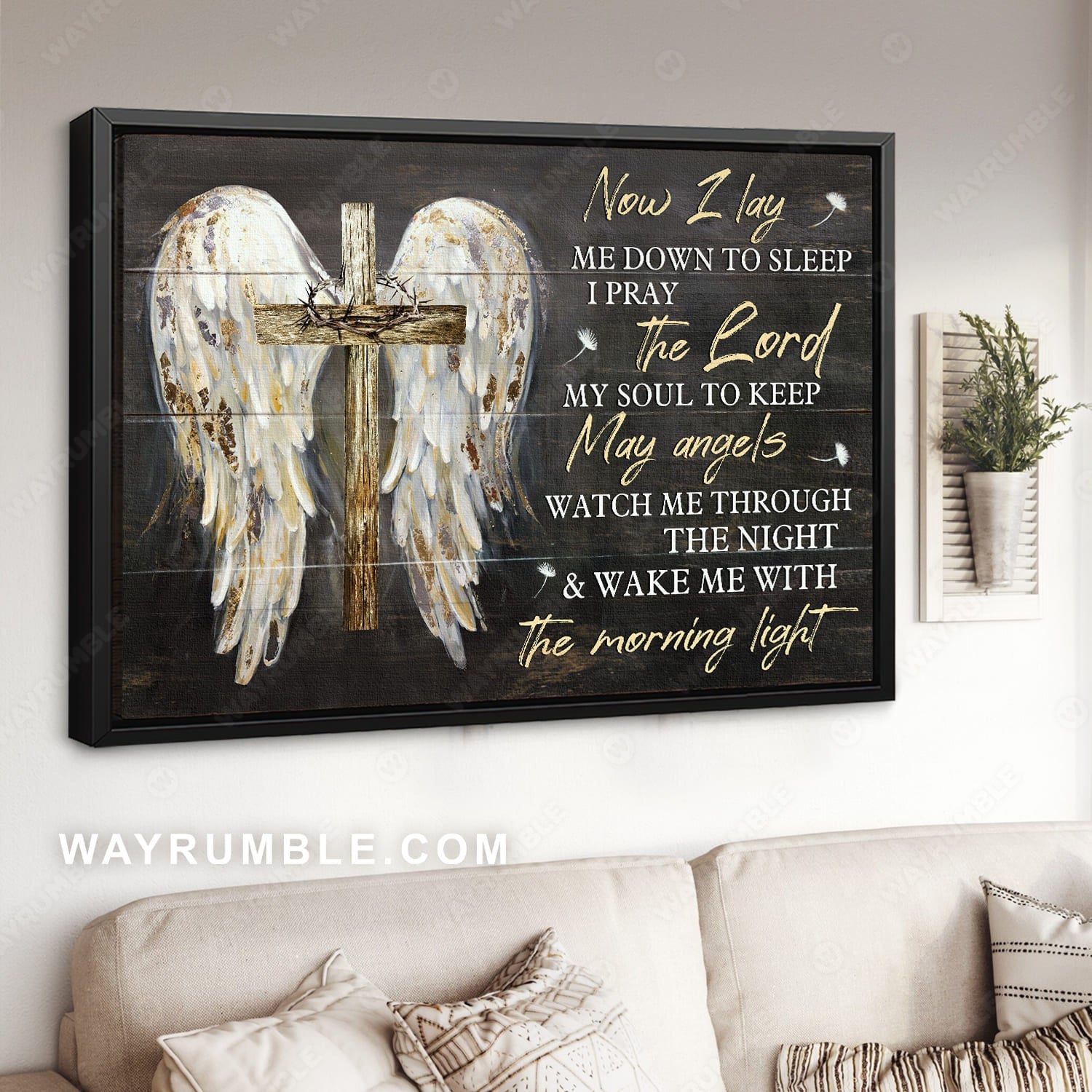 Angel wings, Crown of thorn, Cross symbol, Now I lay me down to sleep - Jesus Landscape Canvas Prints, Christian Wall Art