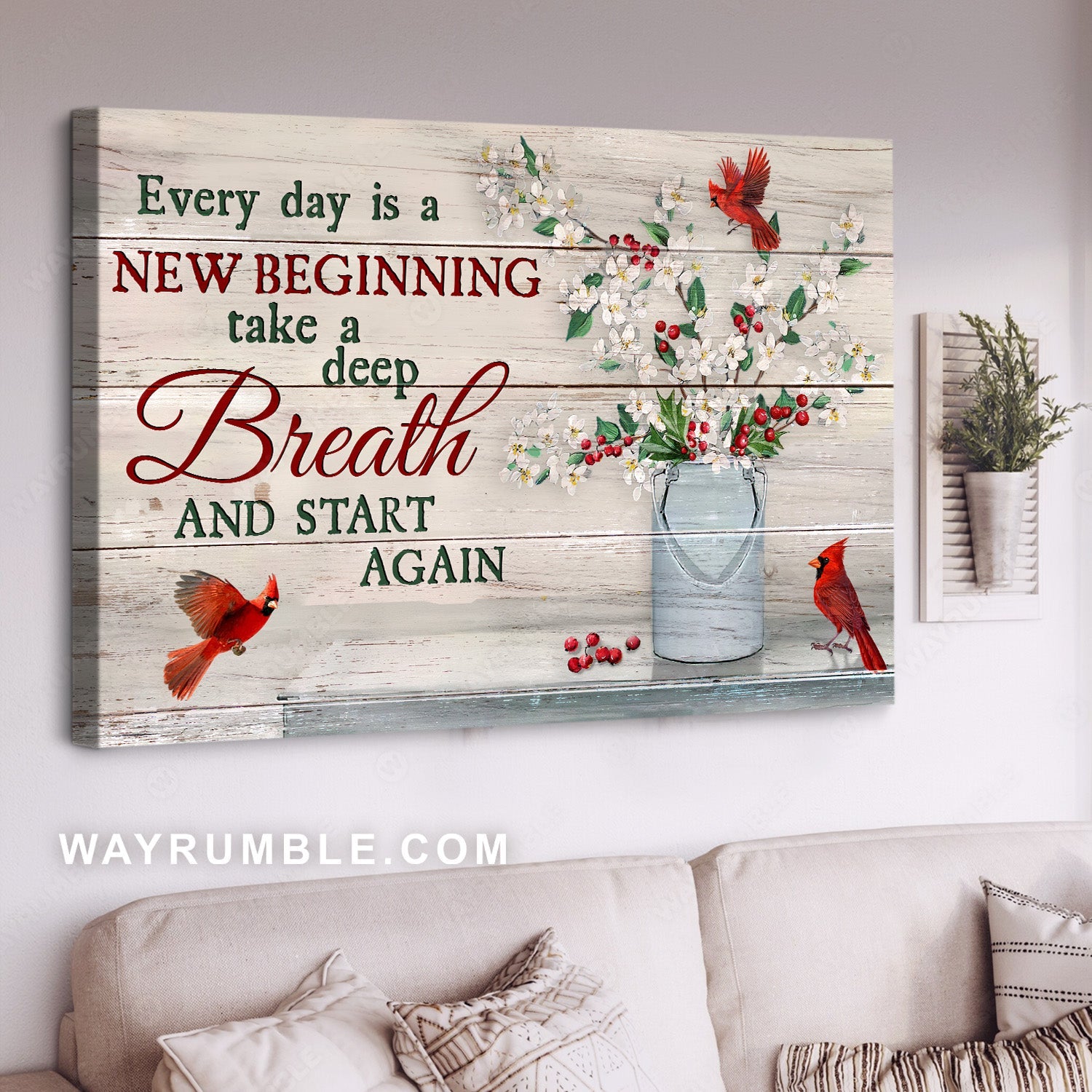 Simple painting, Pretty flower, Red cardinal, Every day is a new beginning - Jesus Landscape Canvas Prints, Home Decor Wall Art