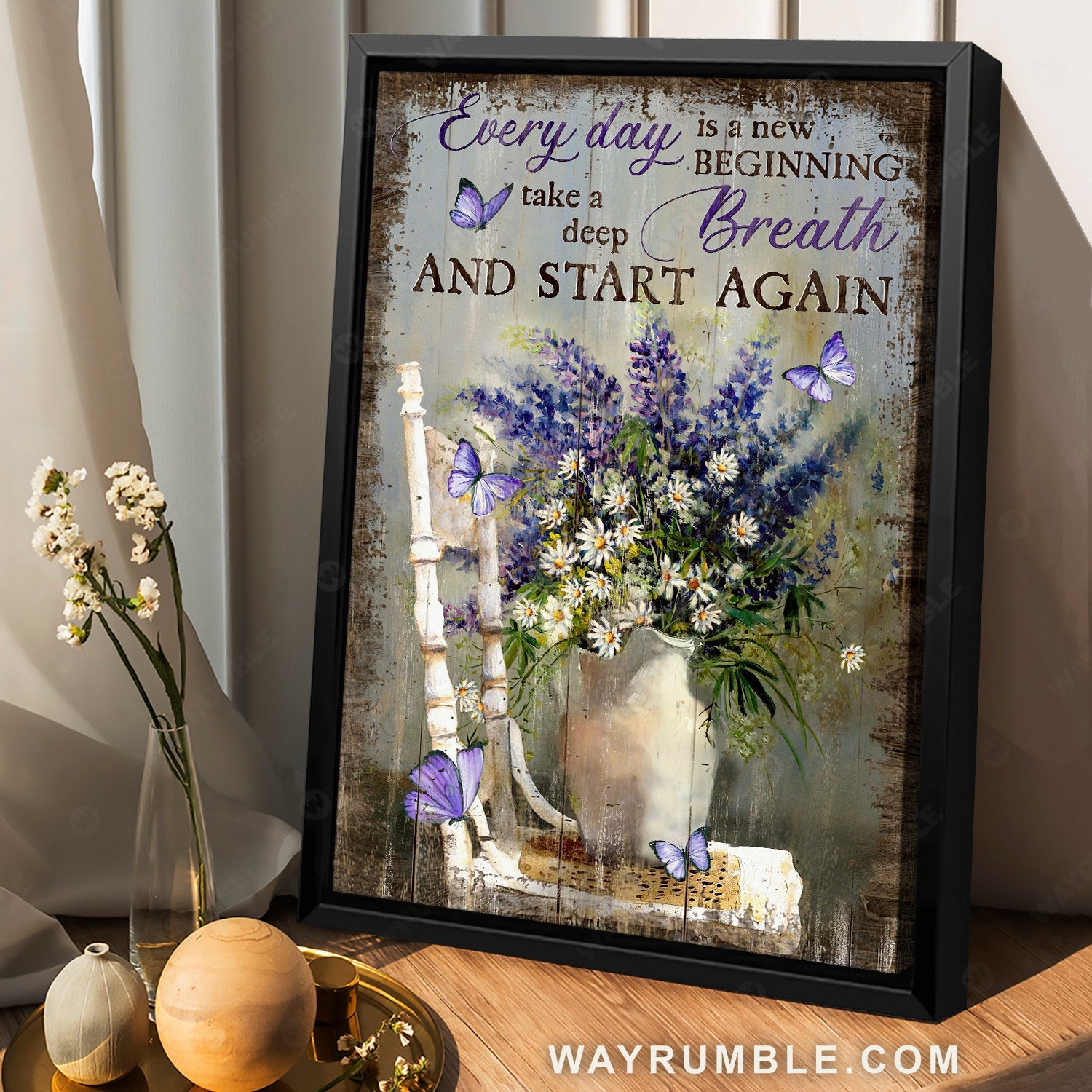Beautiful lavender, Daisy, Purple butterfly, Every day is a new beginning - Jesus Portrait Canvas Prints, Home Decor Wall Art