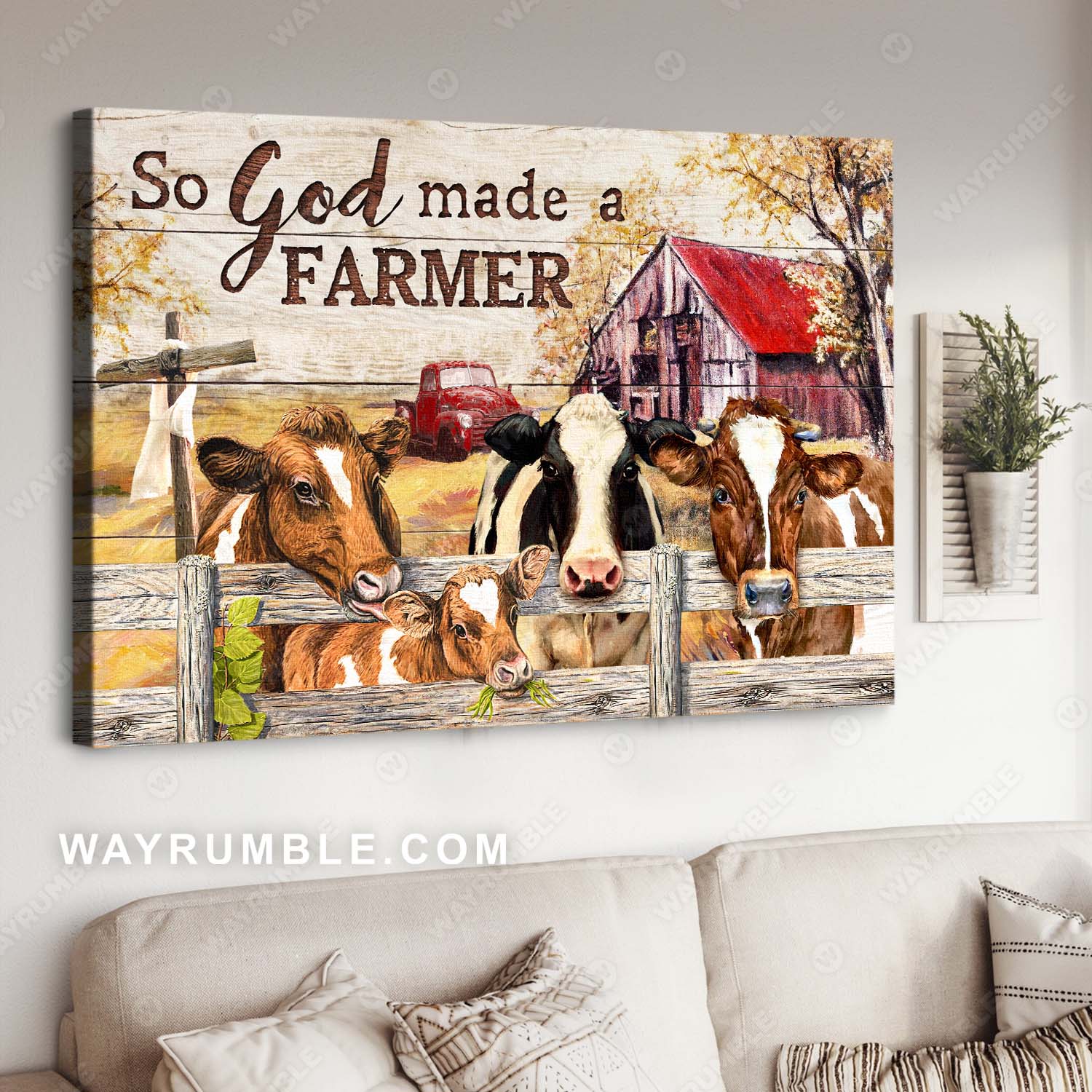 Cow, Tranquil farm, So God made a farmer - Jesus Landscape Canvas Prints, Wall Art
