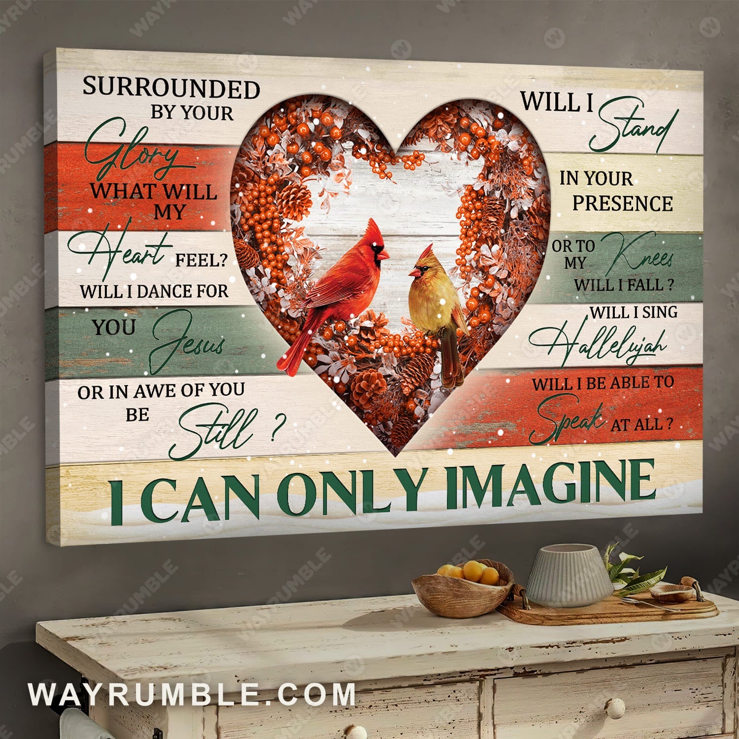 Cardinal couple, Christmas theme, I can only imagine - Jesus Landscape Canvas Prints, Wall Art