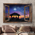 Jesus painting, Wooden window, Beautiful halo night - Jesus Landscape Canvas Prints, Wall Art