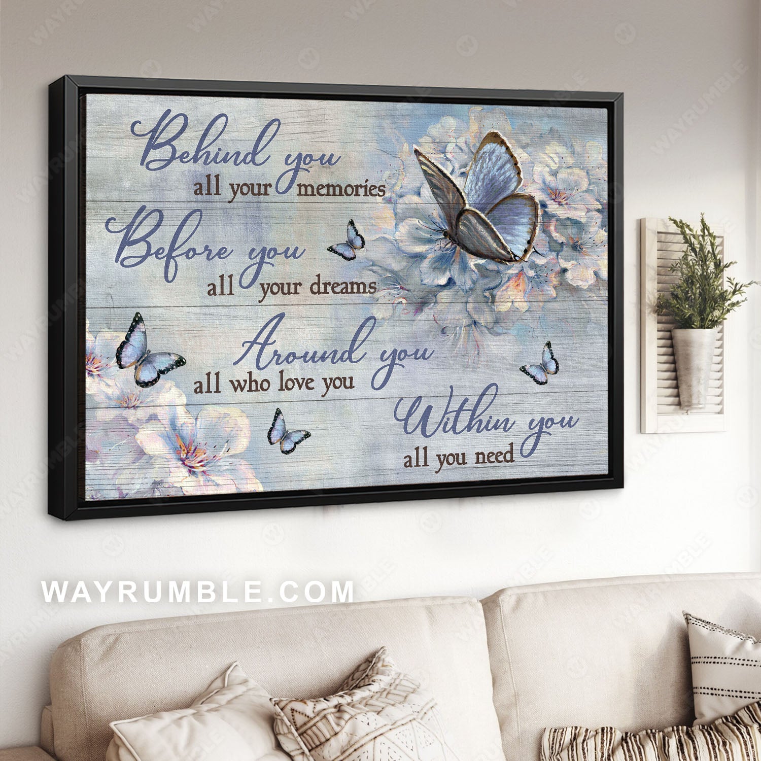 Blue butterfly, White flower painting, Vintage flower, Within you All you need - Jesus Landscape Canvas Prints, Christian Wall Art