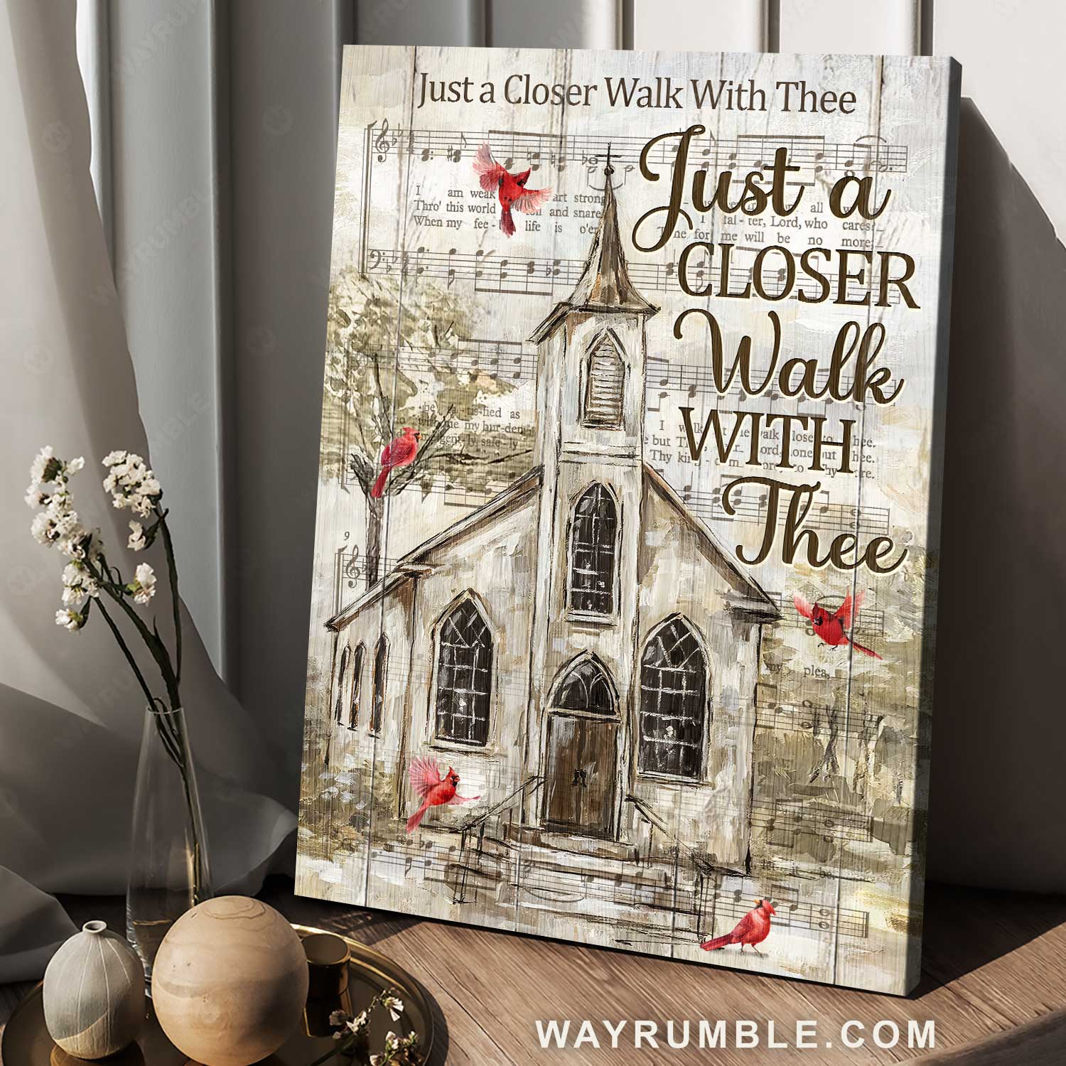 Watercolor church drawing, Beautiful cardinal, Just a closer walk with thee - Jesus Portrait Canvas Prints, Home Decor Wall Art