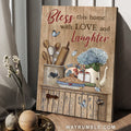 Kitchen decor, Blue hydrangea, Bless this home with love and laughter - Jesus Portrait Canvas Prints, Home Decor Wall Art