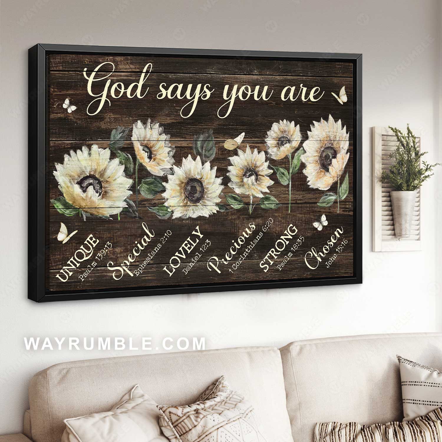 Antique painting, Vintage sunflower, Butterfly, God says you are unique - Jesus Landscape Canvas Prints, Home Decor Wall Art