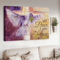 Purple dove painting, Colorful halo, White cross, My peace I give to you - Jesus Landscape Canvas Prints, Home Decor Wall Art