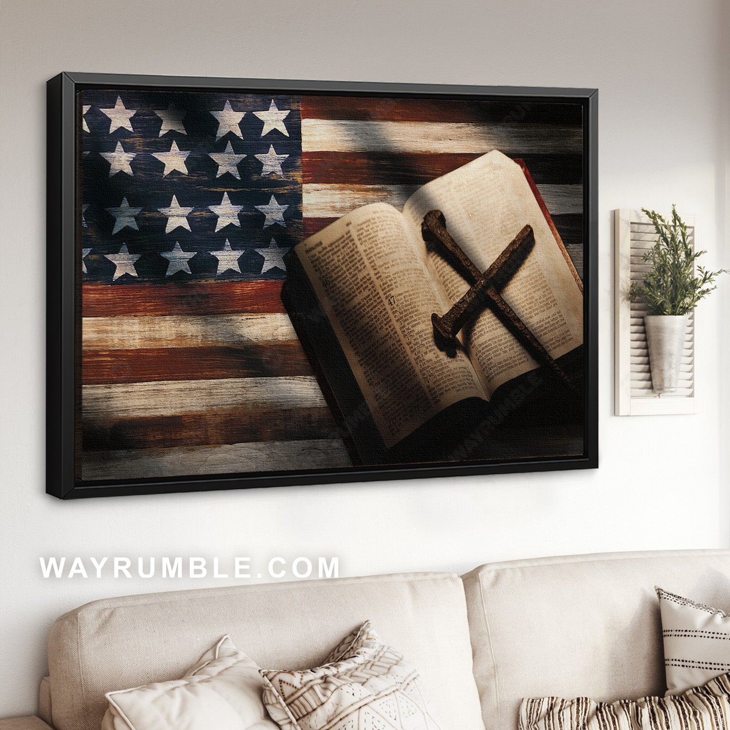 Vintage bible, Stunning cross, US flag background, Jesus drawing - Jesus Landscape Canvas Prints, Home Decor Wall Art