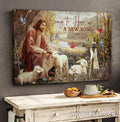 Jesus painting, White sheep, Under the tree with Jesus, Sing to Him a new song - Jesus Landscape Canvas Prints, Christian Wall Art