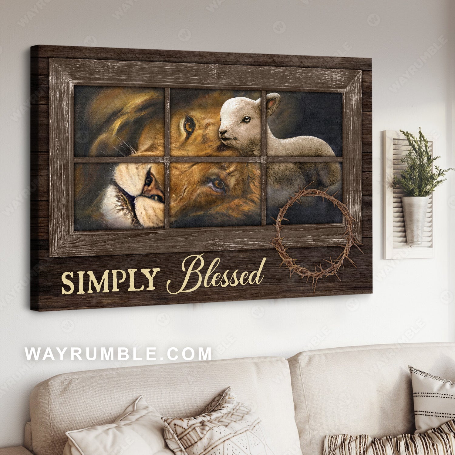Lovely lamb, Watercolor lion of Judah, Unique crown of thorn, Simply blessed - Jesus Landscape Canvas Prints, Home Decor Wall Art
