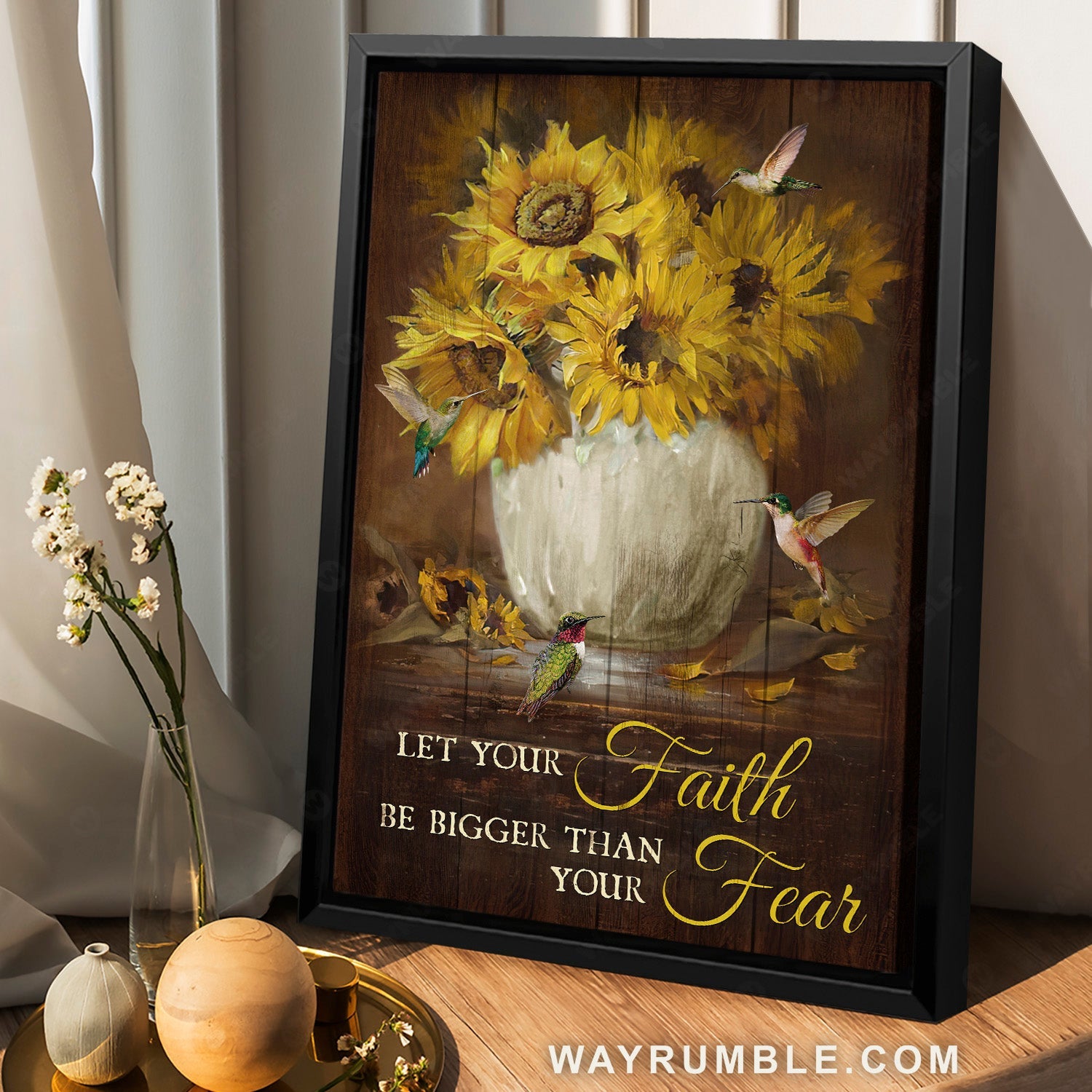 Vintage sunflower, Lovely hummingbird, Let your faith be bigger than your fear - Jesus Portrait Canvas Prints, Home Decor Wall Art