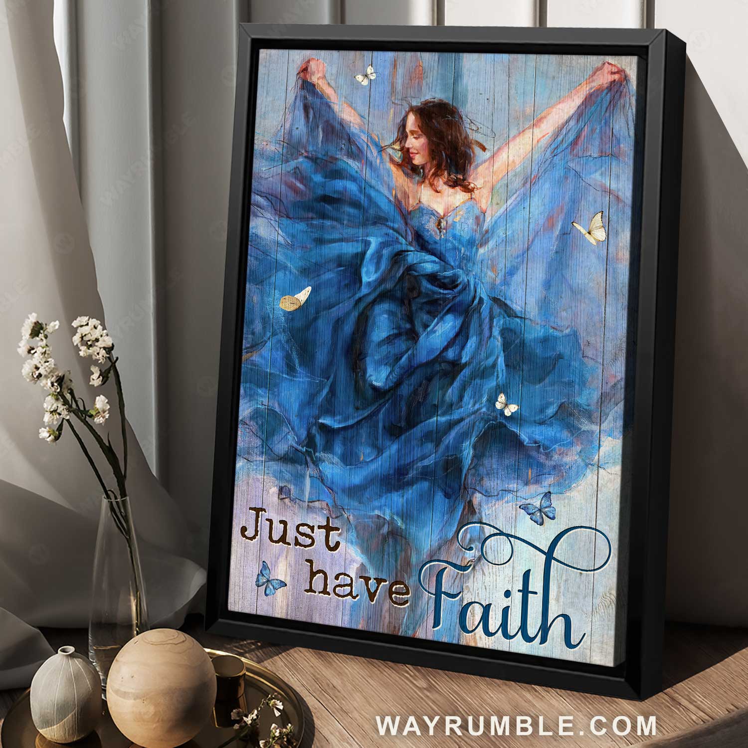 Stunning girl, Beautiful dress, White butterfly, Just have faith - Jesus Portrait Canvas Prints, Home Decor Wall Art