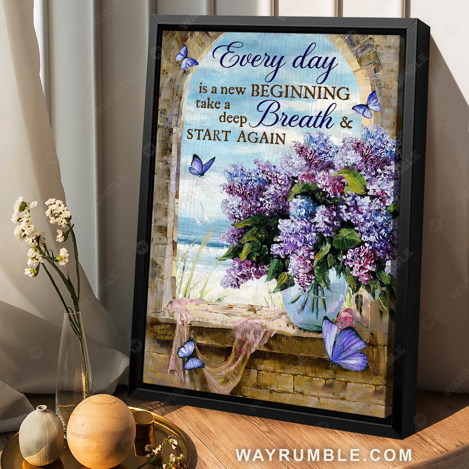 Beautiful purple hydrangea, Lovely butterfly, Every day is a new beginning - Jesus Portrait Canvas Prints, Home Decor Wall Art