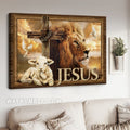 Cute lamb, Cross symbol, Amazing lion, White dove artwork, Jesus - Jesus Landscape Canvas Prints, Christian Wall Art