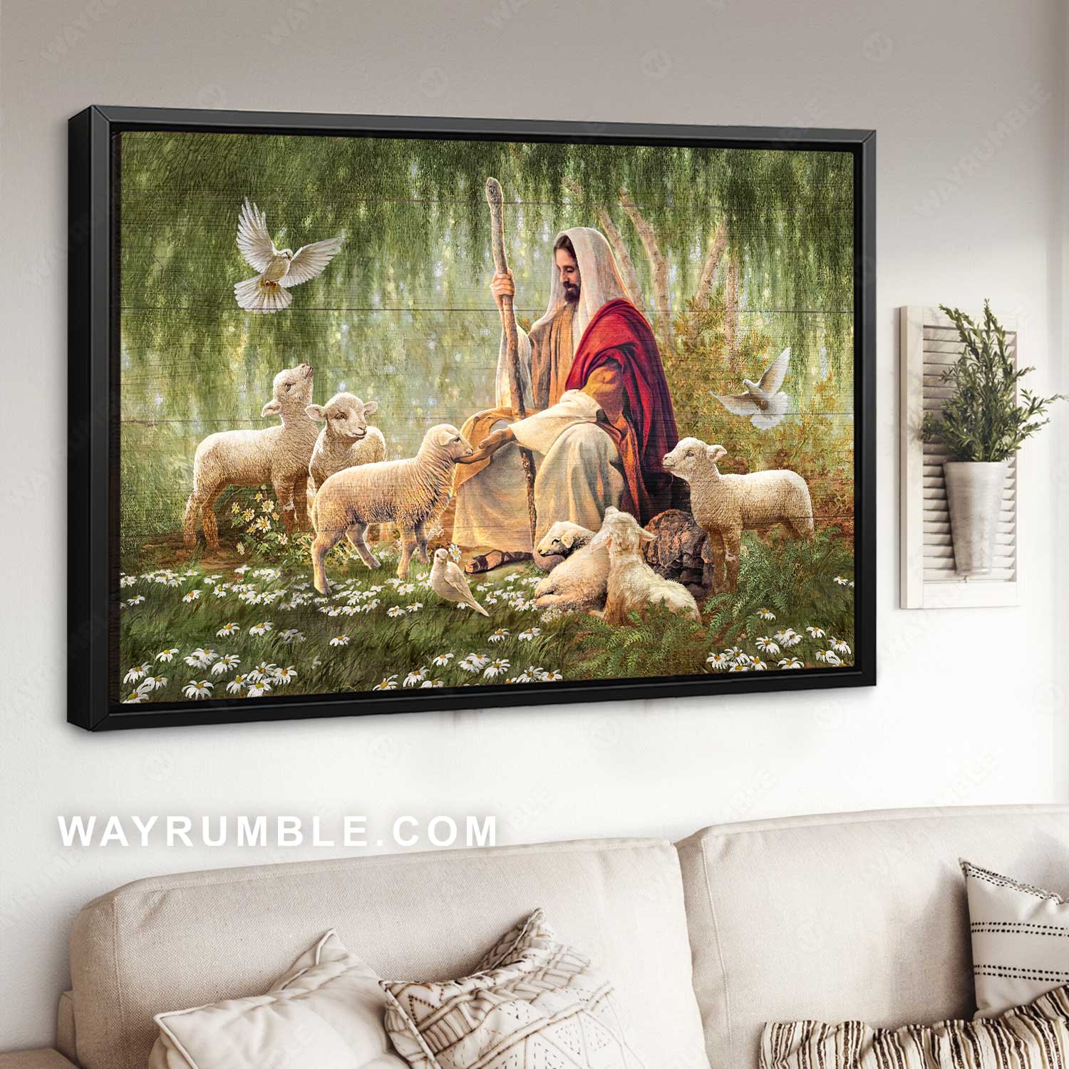 Magic forest, Daisy field, Lamb of God, Jesus artwork, The life of Jesus - Jesus Landscape Canvas Prints, Home Decor Wall Art