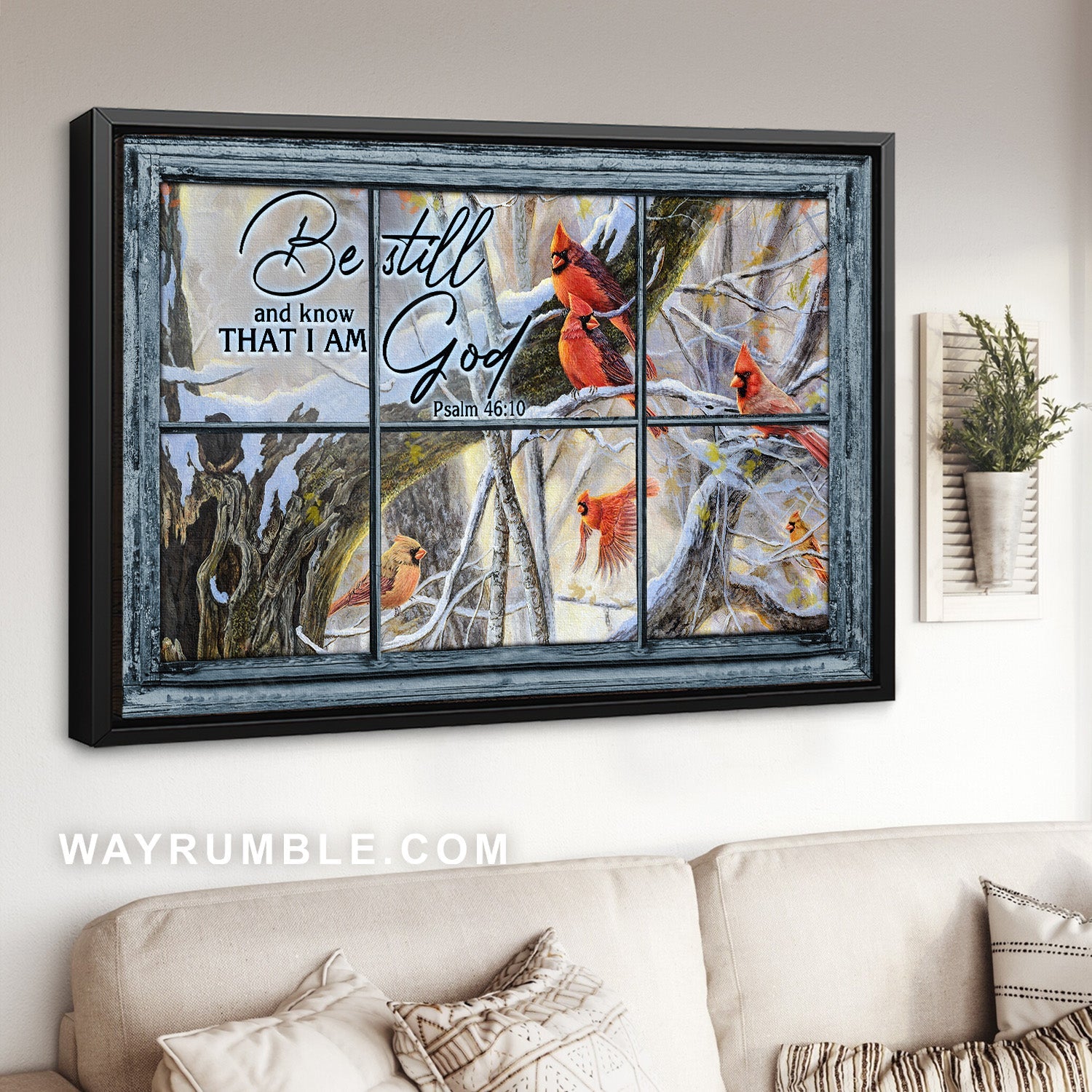 Pretty forest, Red cardinal, Home Decor, Be still and know that I am God - Jesus Landscape Canvas Prints, Home Decor Wall Art