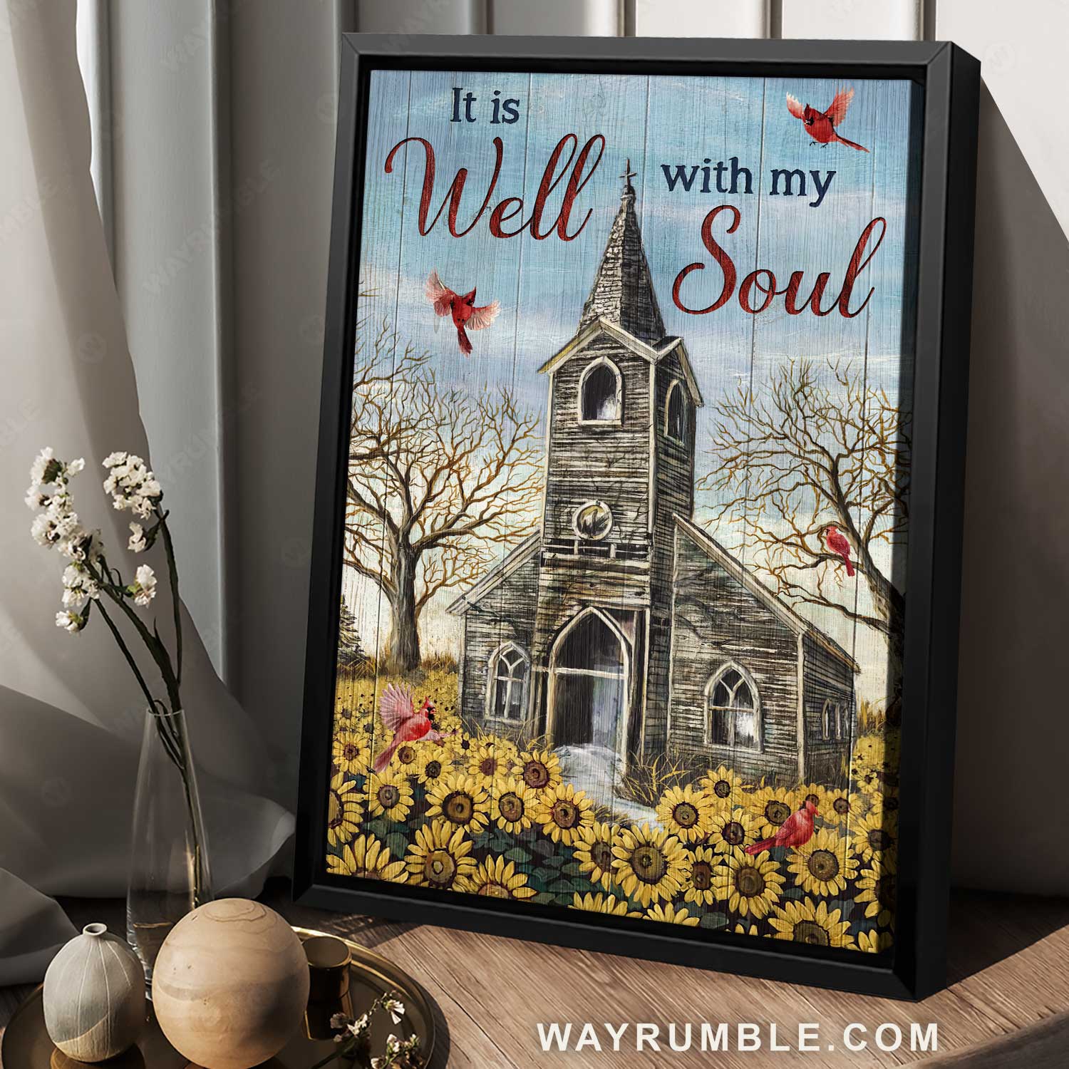 Old church, Sunflower garden, Red cardinal, It is well with my soul - Jesus Portrait Canvas Prints, Home Decor Wall Art