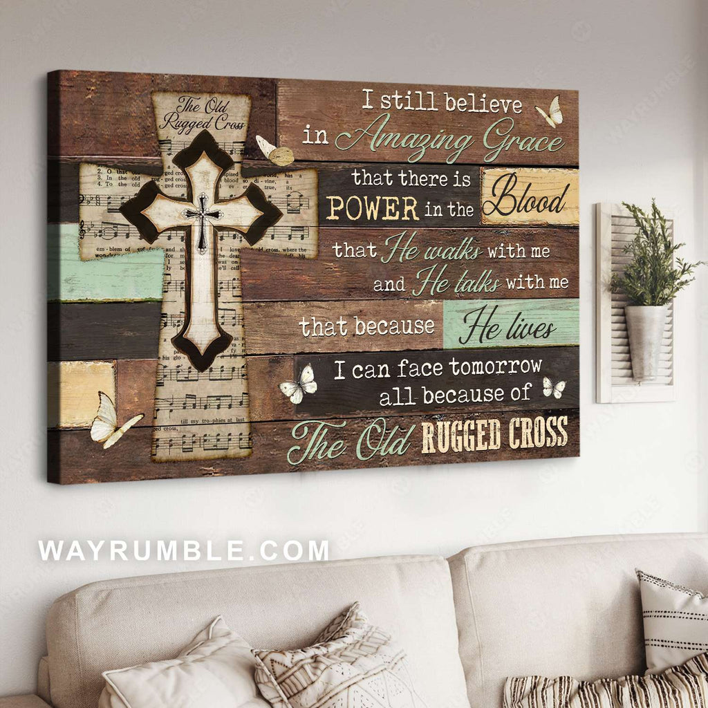 Amazing grace, Music sheet, White butterfly, Wall planks, The old rugged cross - Jesus Landscape Canvas Prints, Christian Wall Art